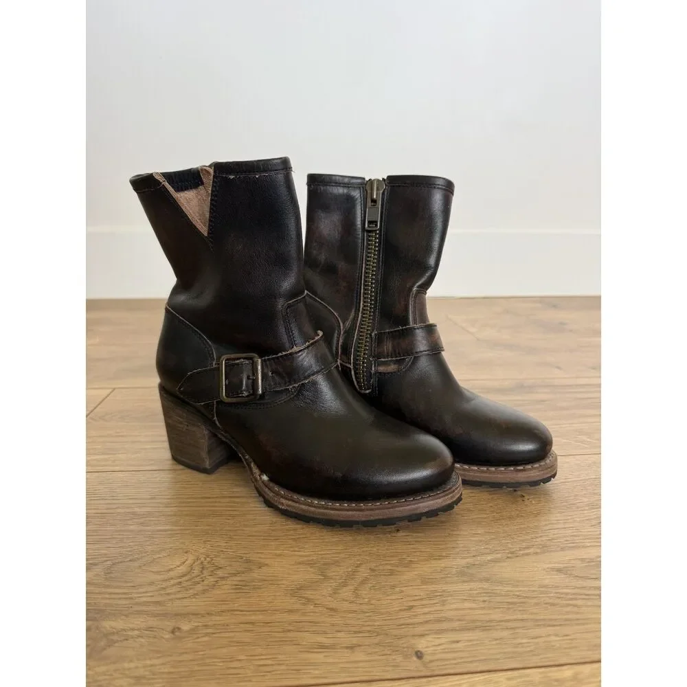 FREEBIRD 6 Carlito Distressed Western Moto Zip Leather Boot Buckle Black Brown - Picture 3 of 8